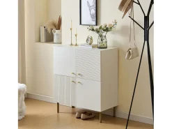 Mueble para zapatos 80x36x90cm - 4 puertas - Patas de metal - MDF - Blanco