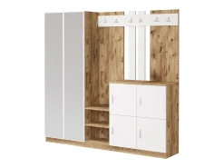 Mueble recibidor madera y blanco con espejo ANKA
