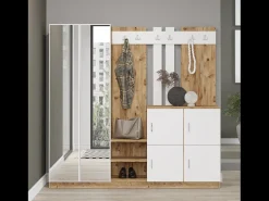 Mueble recibidor madera y blanco con espejo ANKA