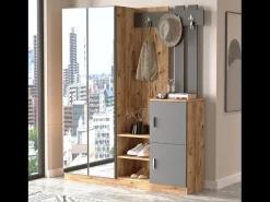 Mueble recibidor madera y gris con espejo ANKA