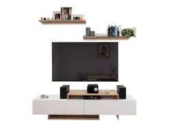 Mueble Salón Opole TV 2 Puertas Abatibles Blanco y Roble Claro 180 cm