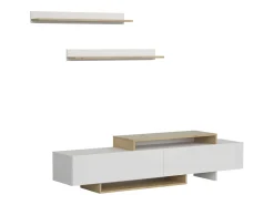 Mueble Salón Opole TV 2 Puertas Abatibles Blanco y Roble Claro 180 cm