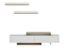 Mueble Salón Opole TV 2 Puertas Abatibles Blanco y Roble Claro 180 cm