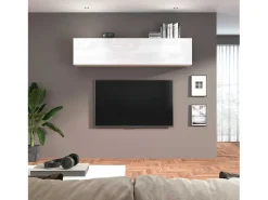 Mueble suspendido 180 cm salón blanco brillante puerta vasista 2 compartimentos Joy Up