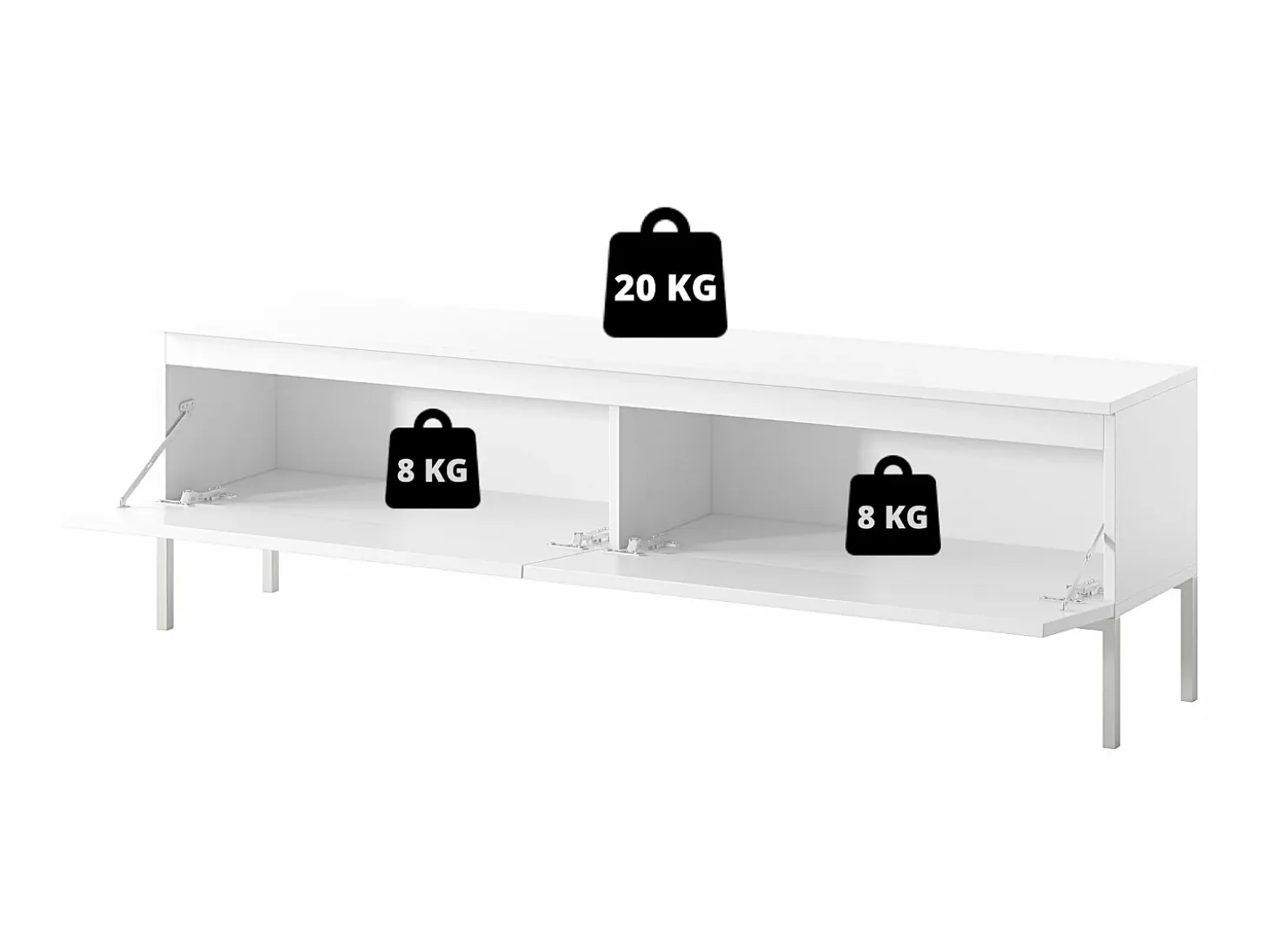 Mueble TV - 150 cm - blanco con pies negros - BEMMI