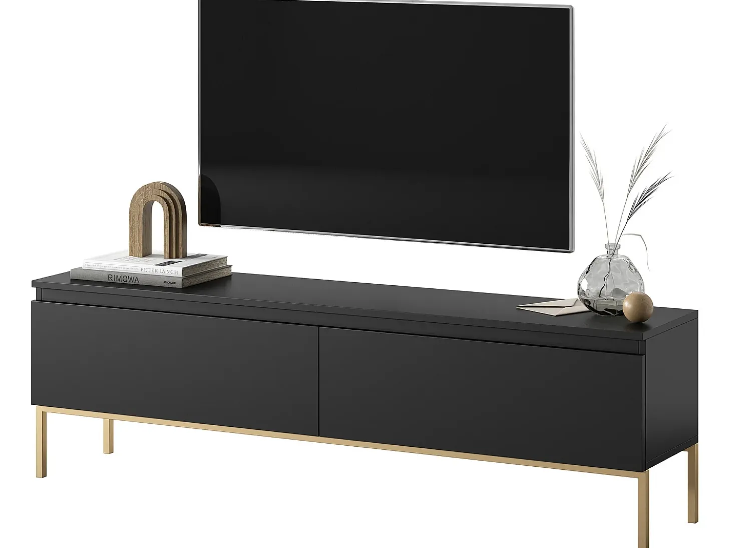 Mueble TV - 150 cm - negro con patas doradas - BEMMI