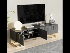 Mueble TV 170 cm - con estantes ajustables - tiradores y pies dorados - Gris