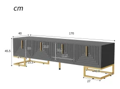 Mueble TV 170 cm - con estantes ajustables - tiradores y pies dorados - Gris