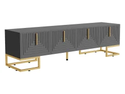 Mueble TV 170 cm - con estantes ajustables - tiradores y pies dorados - Gris