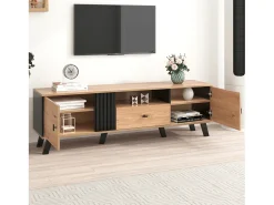 Mueble TV 170 cm con 2 puertas y 1 cajón - tableros de partículas - colores: negro y madera natural