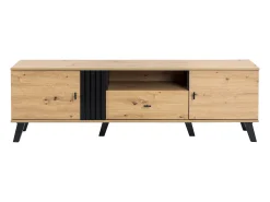 Mueble TV 170 cm con 2 puertas y 1 cajón - tableros de partículas - colores: negro y madera natural