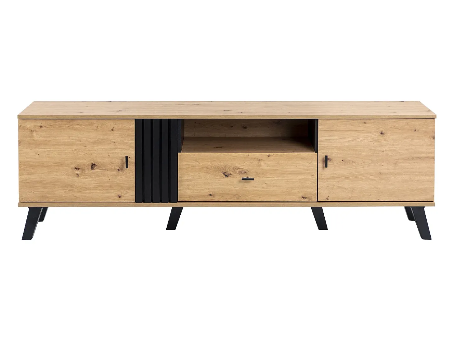 Mueble TV 170 cm con 2 puertas y 1 cajón - tableros de partículas - colores: negro y madera natural