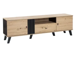 Mueble TV 170 cm con 2 puertas y 1 cajón - tableros de partículas - colores: negro y madera natural