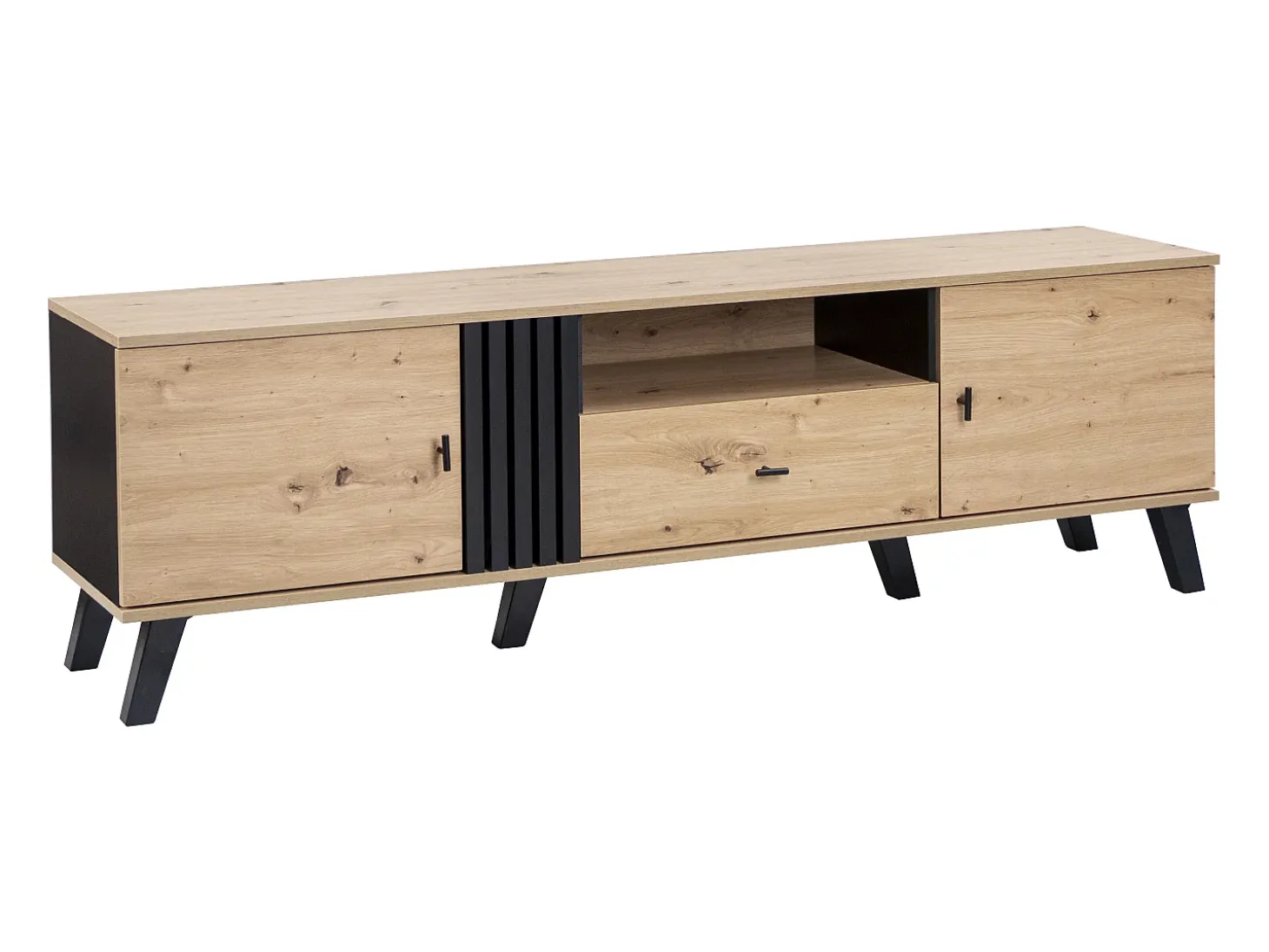 Mueble TV 170 cm con 2 puertas y 1 cajón - tableros de partículas - colores: negro y madera natural