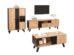 Mueble TV 170 cm con 2 puertas y 1 cajón - tableros de partículas - colores: negro y madera natural