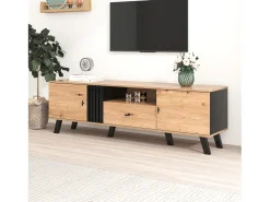 Mueble TV 170 cm con 2 puertas y 1 cajón - tableros de partículas - colores: negro y madera natural