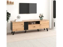 Mueble TV 170 cm con 2 puertas y 1 cajón - tableros de partículas - colores: negro y madera natural