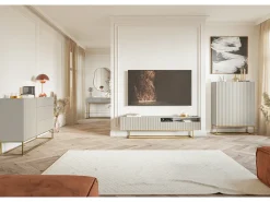 Mueble TV - con patas de metal dorado - 175 cm - taupe (gris-beige) - VELDIO