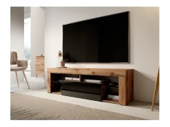 Mueble TV - para la sala de estar - 140 cm de ancho - roble lancaster / negro brillo - Bianko