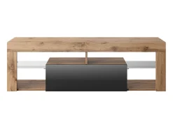 Mueble TV - para la sala de estar - 140 cm de ancho - roble lancaster / negro brillo - Bianko