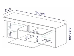Mueble TV - para la sala de estar - 140 cm de ancho - roble lancaster / negro brillo - Bianko