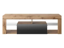 Mueble TV - para la sala de estar - 140 cm de ancho - roble lancaster / negro brillo - Bianko