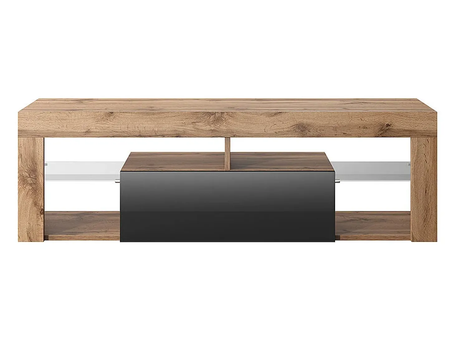 Mueble TV - para la sala de estar - 140 cm de ancho - roble lancaster / negro brillo - Bianko