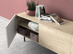 Mueble TV 3 puertas - A52cm x L180cm x F43cm - roble y blanco - Printed