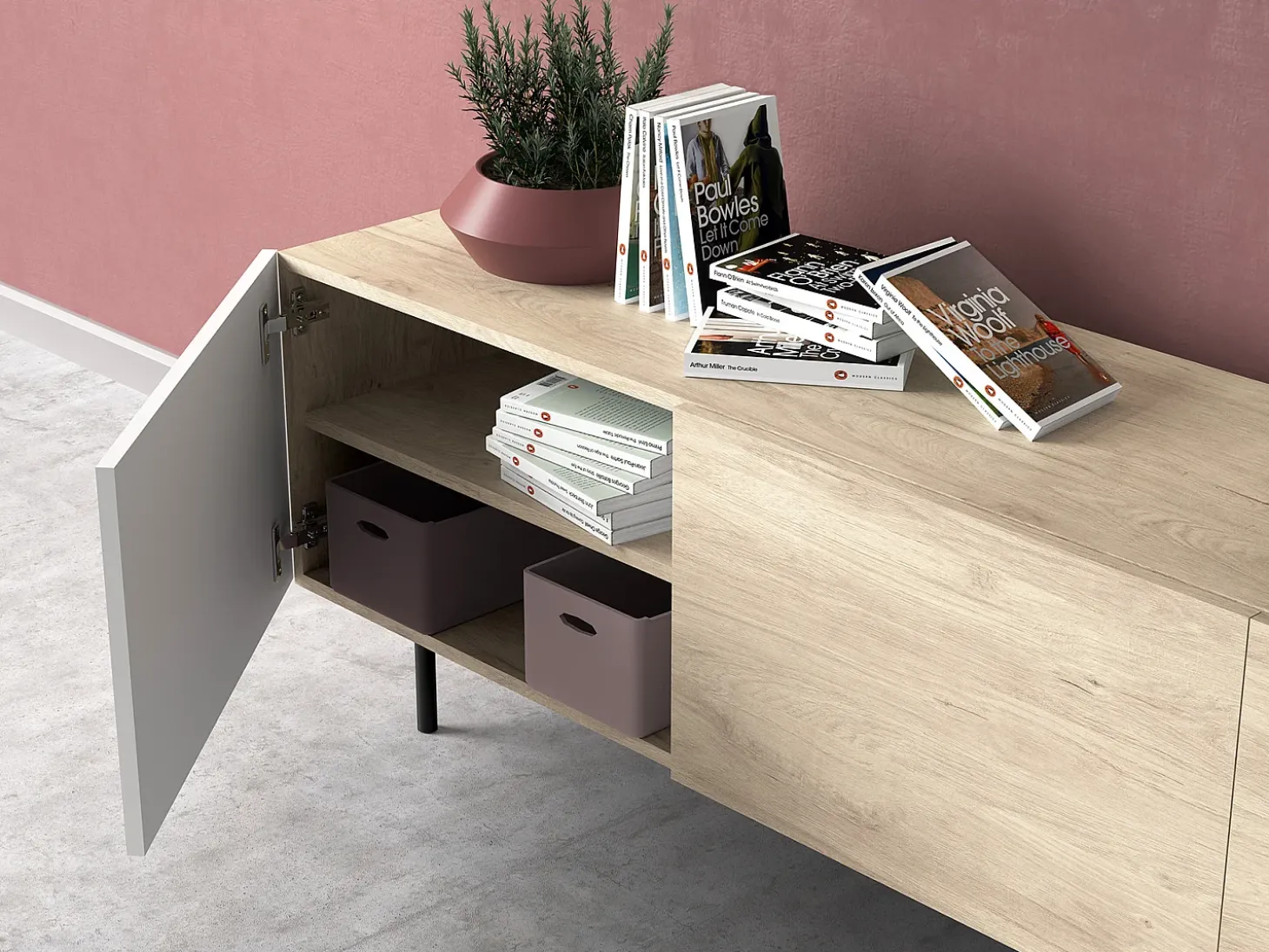 Mueble TV 3 puertas - A52cm x L180cm x F43cm - roble y blanco - Printed