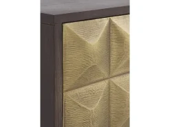 Mueble TV 4 puertas de madera de mango maciza con frontal laton dorado