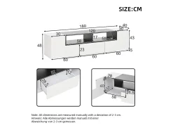Mueble TV alto brillo 180×40×48 cm - con iluminación LED - 1 cajón y 2 puertas - para televisores de 75 pulgadas - blanco