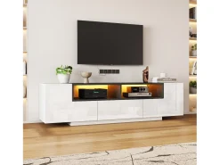 Mueble TV alto brillo 180×40×48 cm - con iluminación LED - 1 cajón y 2 puertas - para televisores de 75 pulgadas - blanco