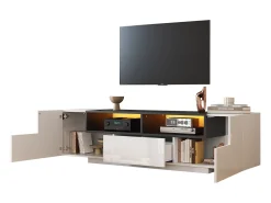 Mueble TV alto brillo 180×40×48 cm - con iluminación LED - 1 cajón y 2 puertas - para televisores de 75 pulgadas - blanco