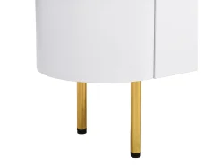 Mueble TV bajo 174 X 35 X 41cm con tres cajones, tiradores dorados y esquinas curvas, color blanco