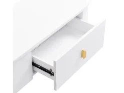 Mueble TV bajo 174 X 35 X 41cm con tres cajones, tiradores dorados y esquinas curvas, color blanco