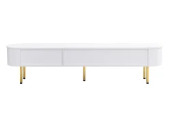 Mueble TV bajo 174 X 35 X 41cm con tres cajones, tiradores dorados y esquinas curvas, color blanco