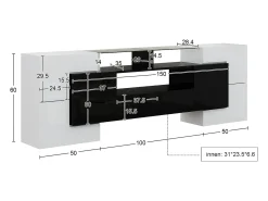 Mueble TV bajo de 200 cm, con iluminación LED, diseño moderno y elegante superficie de cristal, para salón, color blanco