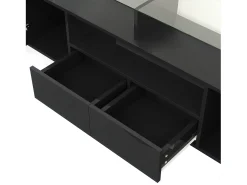 Mueble TV bajo de 200 cm, con iluminación LED, diseño moderno y elegante superficie de cristal, para salón, color blanco
