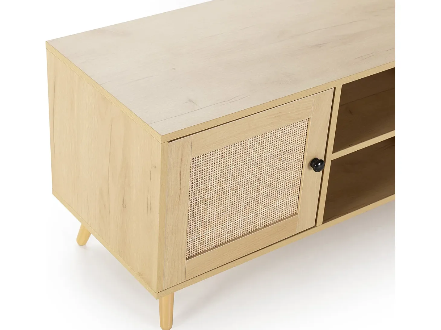 Mueble TV Bella 2 Puertas Color Roble con ratán Natural