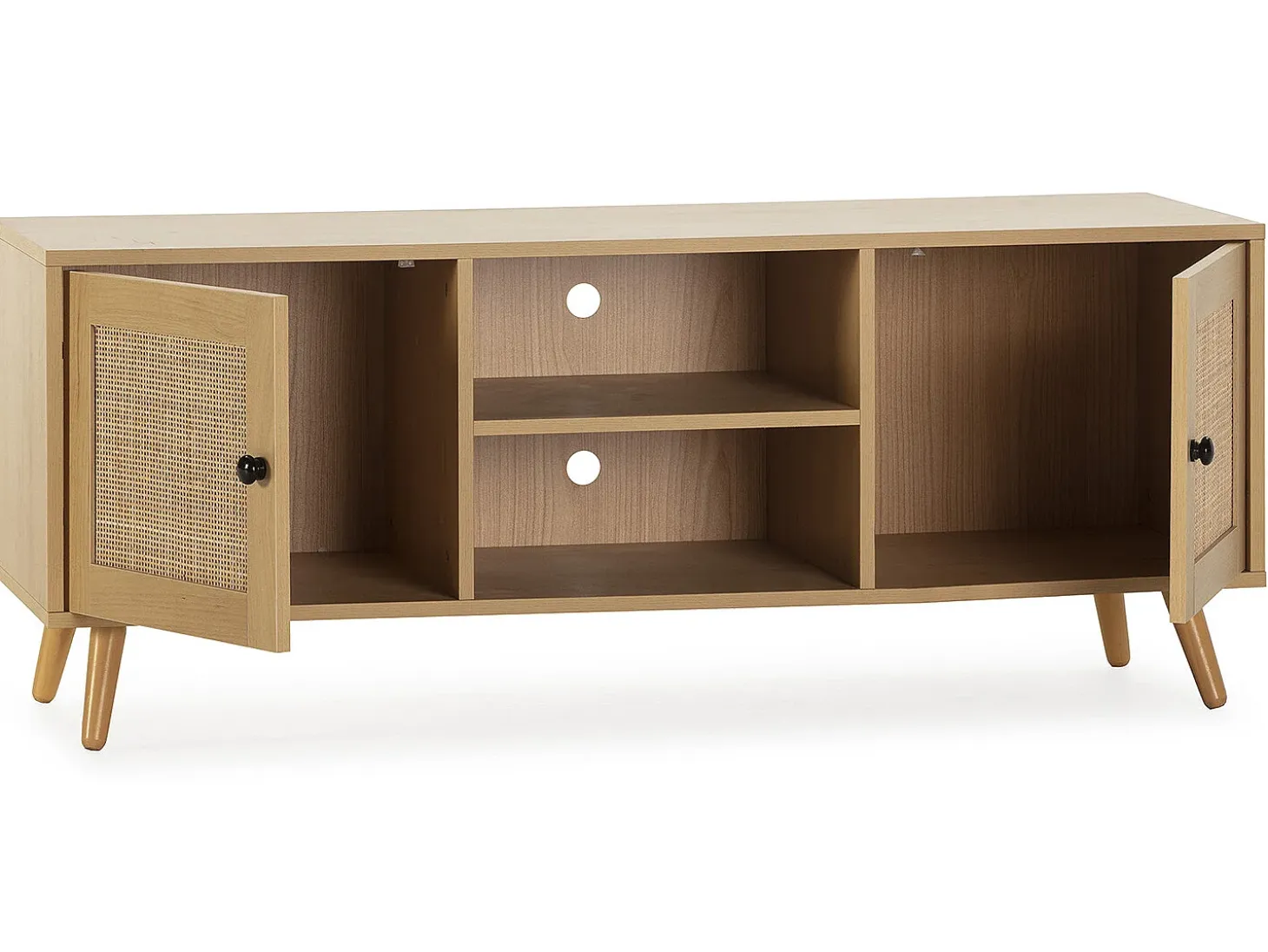 Mueble TV Bella 2 Puertas Color Roble con ratán Natural