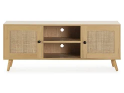 Mueble TV Bella 2 Puertas Color Roble con ratán Natural