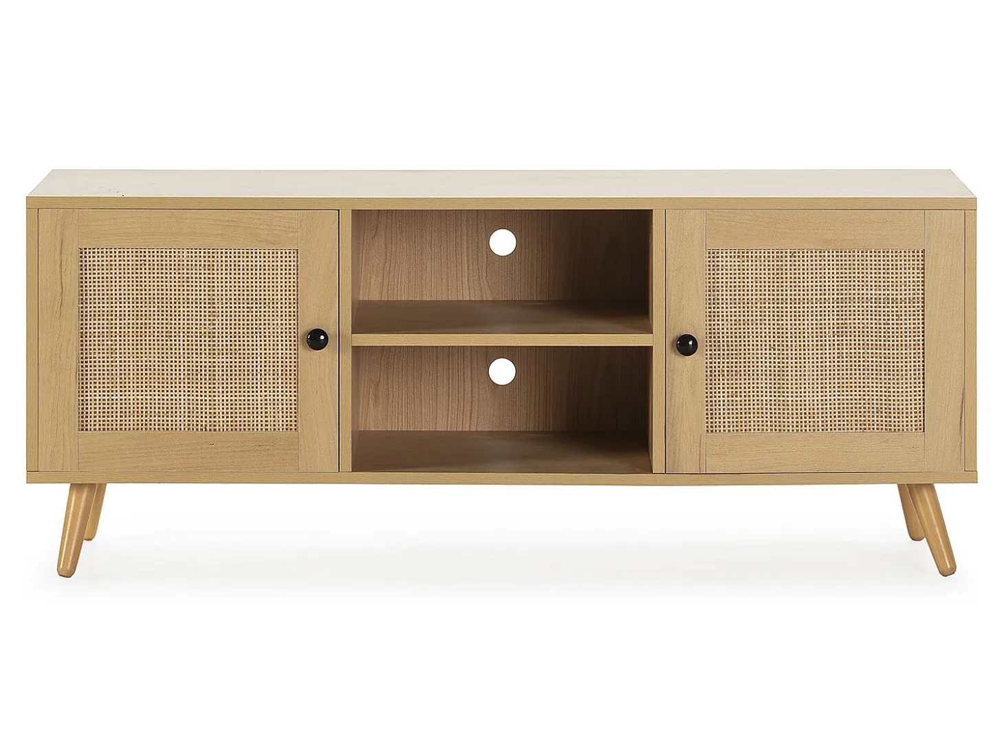 Mueble TV Bella 2 Puertas Color Roble con ratán Natural
