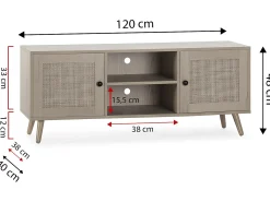 Mueble TV Bella 2 Puertas Color Roble con ratán Natural