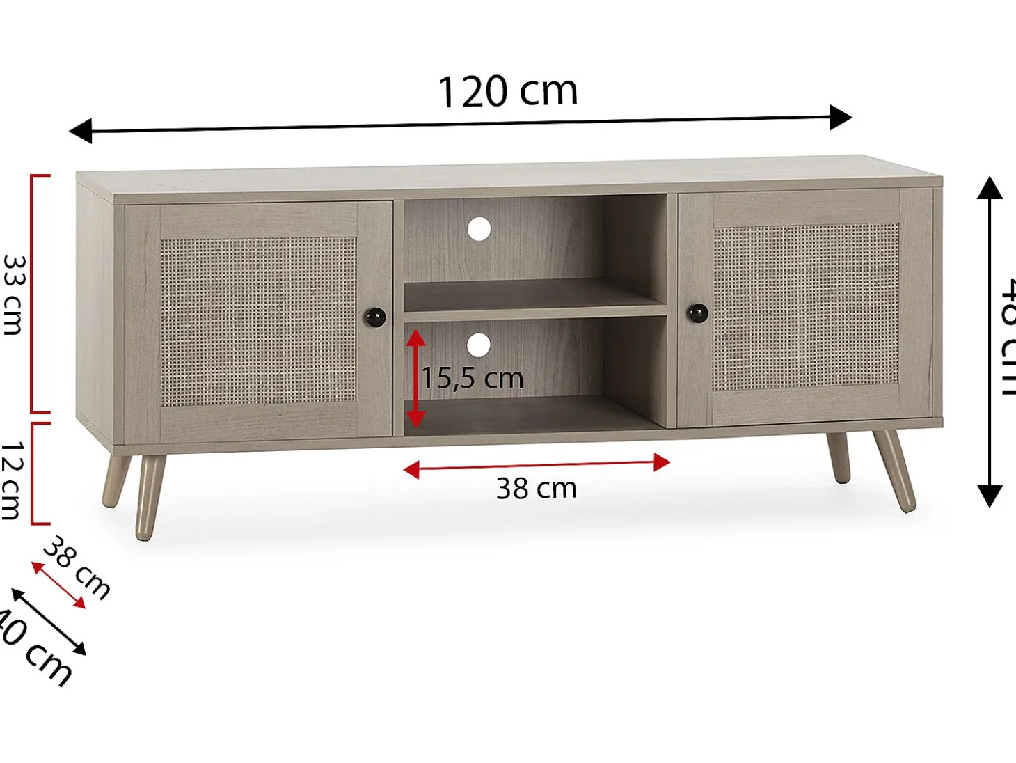 Mueble TV Bella 2 Puertas Color Roble con ratán Natural