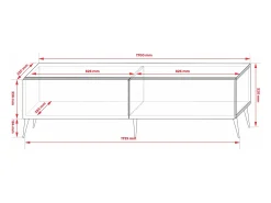 Mueble TV: Blanco Mate / Blanco Brillo, Patas Cromadas, 170 x 52 x 32 cm