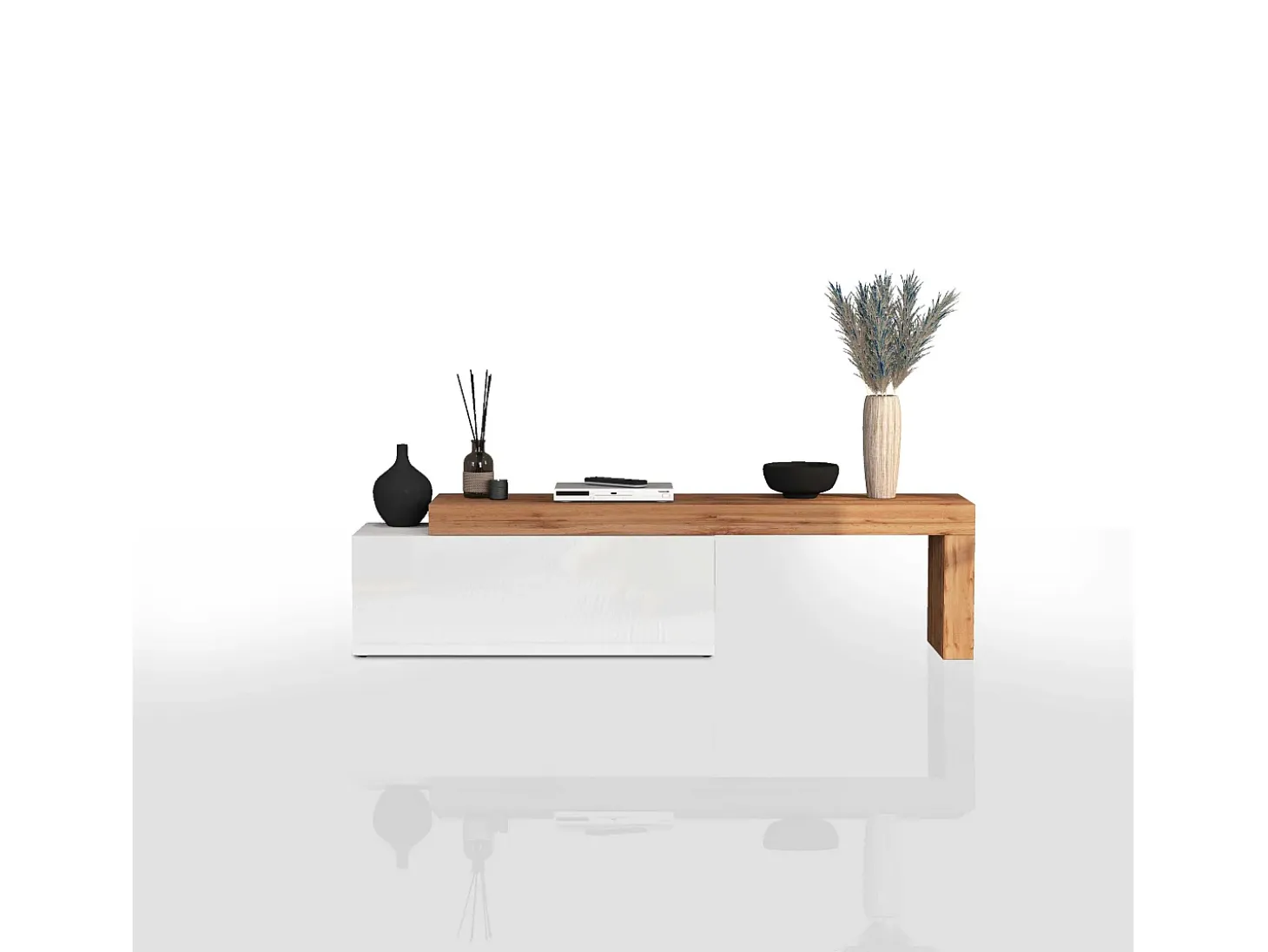 Mueble TV Chronos extensible con 1 puerta abatible blanco/roble 180/290x40x51 cm
