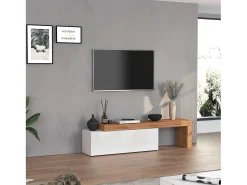 Mueble TV Chronos extensible con 1 puerta abatible blanco/roble 180/290x40x51 cm