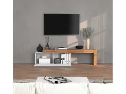 Mueble TV Chronos extensible con 1 puerta abatible blanco/roble 180/290x40x51 cm