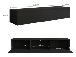 Mueble TV colgante para Salón comedor en Negro 160x40x30cm Nora H2