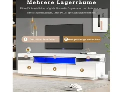 Mueble TV con 3 cajones y compartimentos abiertos - 160 x 39 x 42 cm cm - LED - Tablero de partículas - Blanco brillante